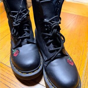 Dr. Martens Black Boots with Red Embroidery